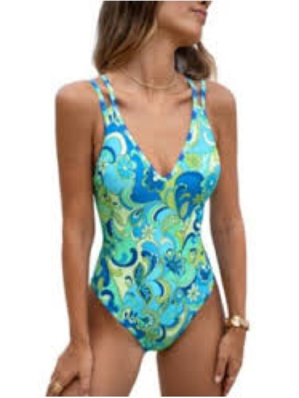 Cupshe Women's Boho Wavy Paisley Strappy Tie Back One Piece Swimsuit Size M NWT - Picture 3 of 5